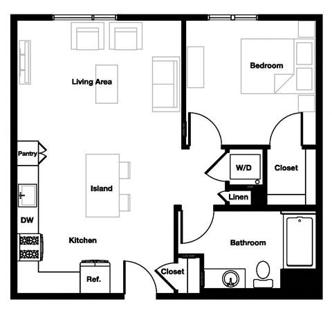 1 bed 1 bath 1D - 1D AHP Floor Plan | 741 Sq. Ft. at L Seven, San Francisco, 94103